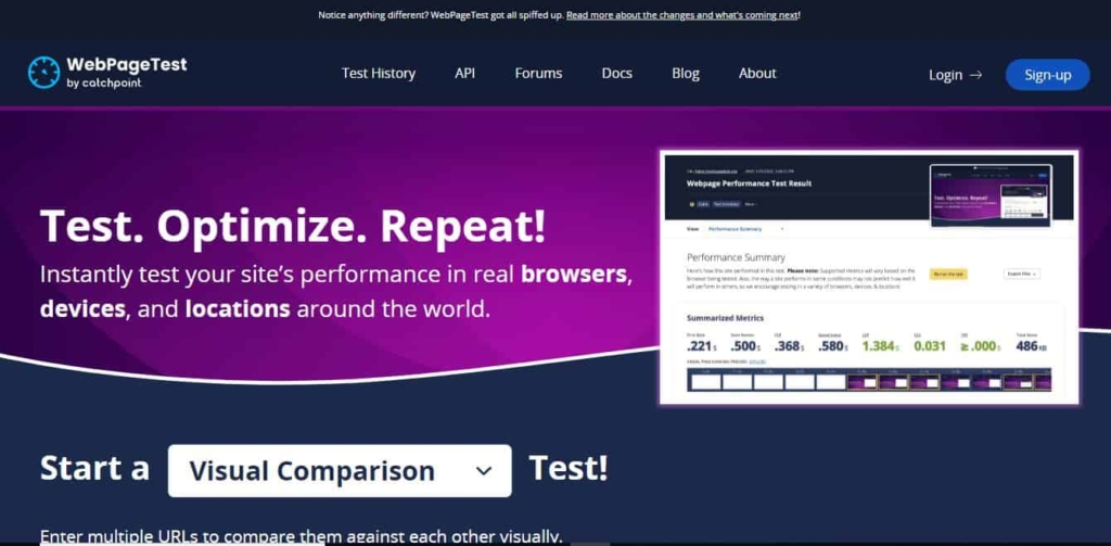 Screenshot of Video comparison of webpage test
