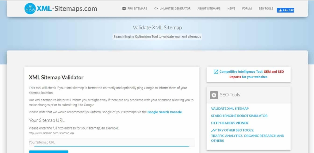 Screenshot of Sitemap validator a free SEO tool